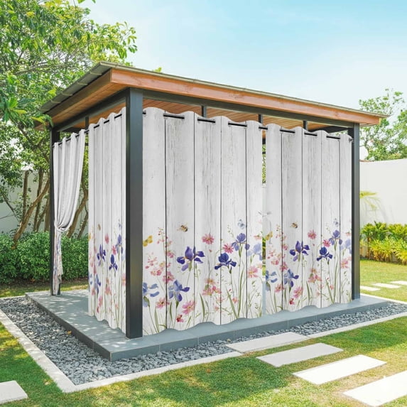 Outdoor Curtains for Patio Waterproof, Spring Floral Outdoor Privacy Panels Grommet, Summer Botanical Flowers Vintage Blackout Outside Curtains for Porch/Cabana/Pergola/Gazebo 54"x108", 1 Panel