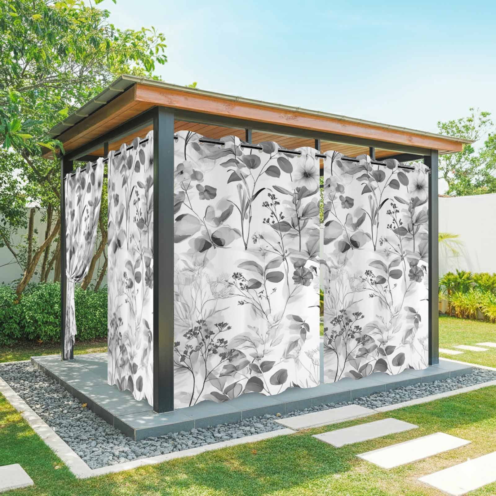 Outdoor Curtains for Patio Waterproof, Spring Flowers Windproof Pravicy Outside Porch Blackout Curtain, Vintage Country Eucalyptus Leaves Plants Sun Blocking Grommets Curtains for Cabana 54"x108"