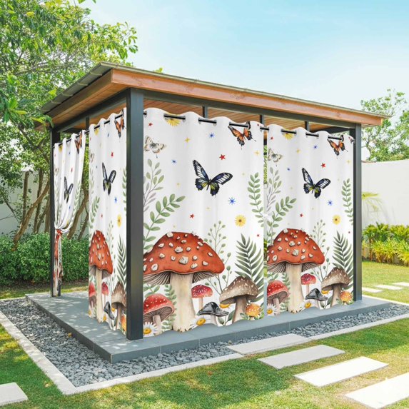 Outdoor Curtains for Patio Waterproof, Spring Mushrooms Outdoor Privacy Panels Grommet, Farmhouse Pastoral Botanical Watercolor Blackout Outside Curtains for Porch/Cabana 54"x108", 1 Panel