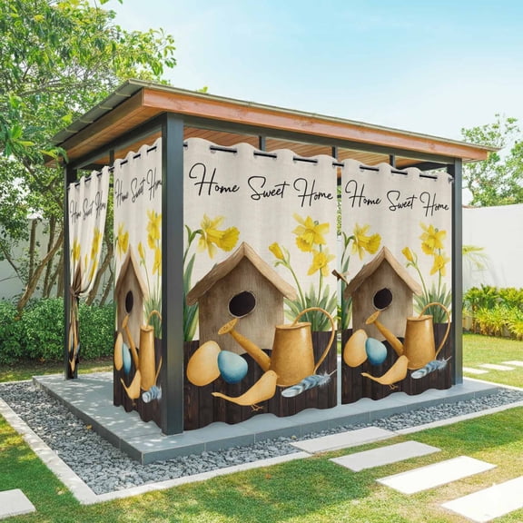 Outdoor Curtains for Patio Waterproof, Spring Outdoor Privacy Panels Grommet, Farmhouse Birds Cages Eggs Botanical Flowers Blackout Outside Curtains for Porch/Cabana/Pergola/Gazebo 54"x84", 1 Panel