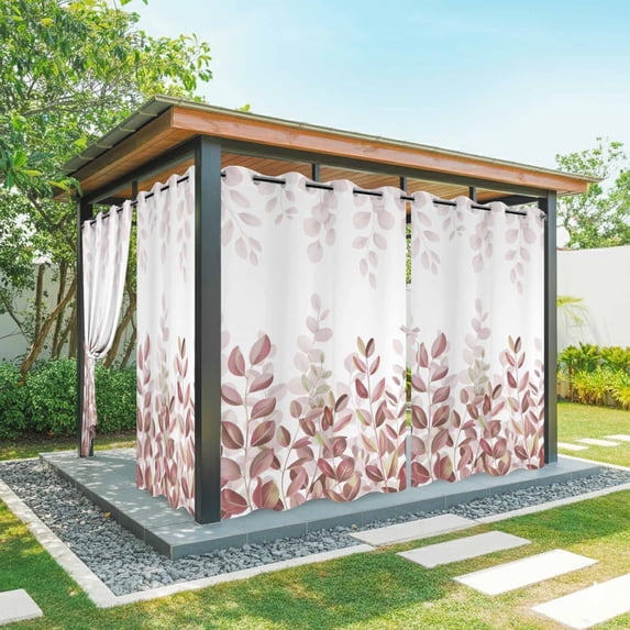 Outdoor Curtains for Patio Waterproof, Spring Reddish Brown Eucalyptus Outdoor Privacy Panels Grommet, Botanical Leaf Country Blackout Outside Curtains for Porch/Cabana 54"x84", 1 Panel