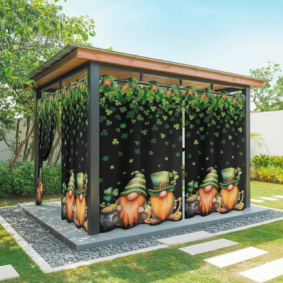 Outdoor Curtains for Patio Waterproof, St. Patrick's Day Outdoor Privacy Panels Grommet, Green Lucky Shamrocks Harp Beer Black Blackout Outside Curtains for Porch/Cabana 54"x95", 2 Panels