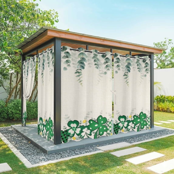Outdoor Curtains for Patio Waterproof, St. Patrick's Day Outdoor Privacy Panels Grommet, Green Shamrocks Leaf Polka Dots Beige Blackout Outside Curtains for Porch/Cabana 54"x108", 1 Panel