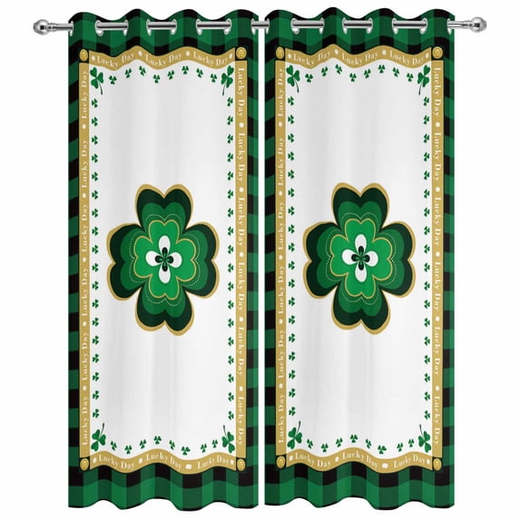 Outdoor Curtains for Patio Waterproof, St. Patrick's Lucky Day Clovers Shamrock Grommet Gazebo Curtains for Porch, Pergola,Backyard,Outside, 2 Privacy Panels 54 x 84 Inch, Green Buffalo Check Plaids
