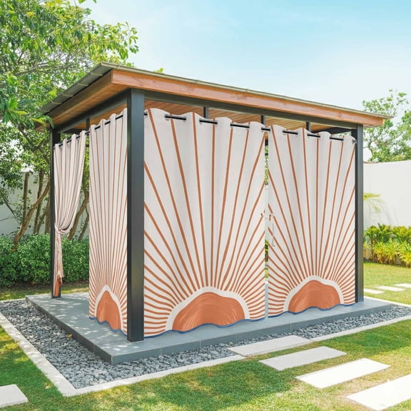 Outdoor Curtains for Patio Waterproof, Sunlight Lines Outdoor Privacy Panels Grommet, Orange Sunset Abstract Striped Art Blackout Outside Curtains for Porch/Cabana/Pergola/Gazebo 54"x84", 1 Panel