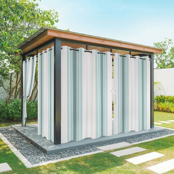 Outdoor Curtains for Patio Waterproof, Teal Aqua Stripes Windproof Pravicy Outside Porch Blackout Curtain, Minimalist Abstract Vertical Lines Sun Blocking Grommets Curtains for Cabana Gazebo 54"x84"