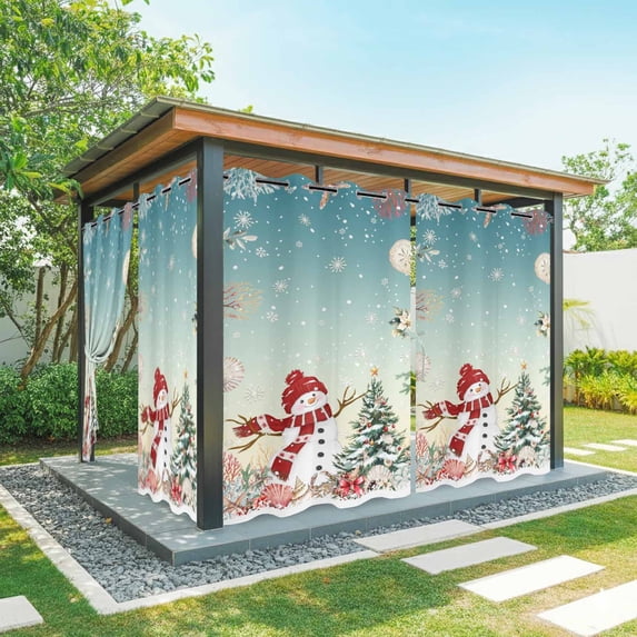 Outdoor Curtains for Patio Waterproof, Teal Snowman Christmas Outdoor Privacy Panels Grommet, Xmas Tree Coastal Snowflake Starfish Blackout Outside Curtains for Porch/Cabana 54"x108", 2 Panels