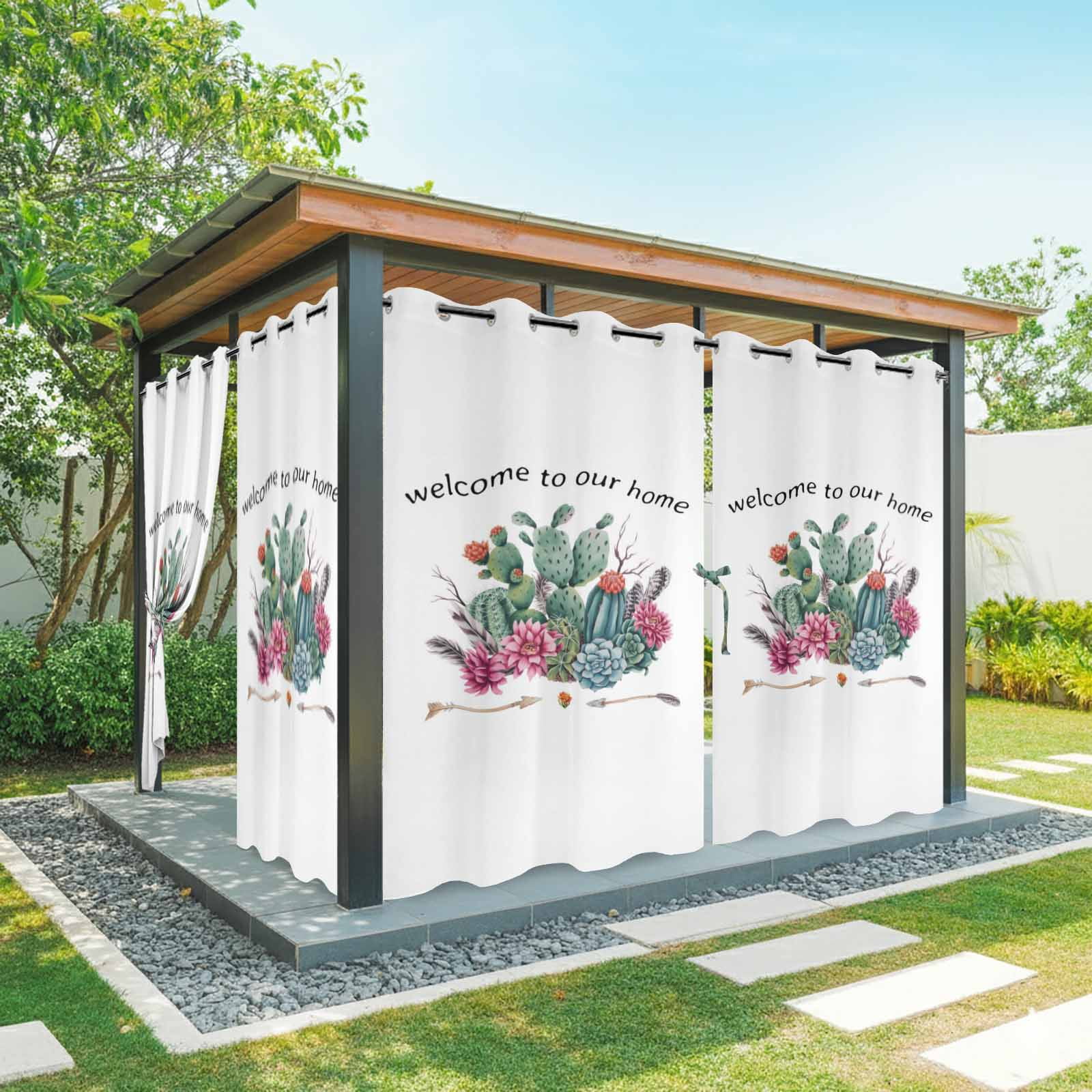 Outdoor Curtains for Patio Waterproof, Tropical Plants Outdoor Privacy Panels Grommet, Country Summer Botanical Cactus Plants Blackout Outside Curtains for Porch/Cabana 54"x108", 1 Panel
