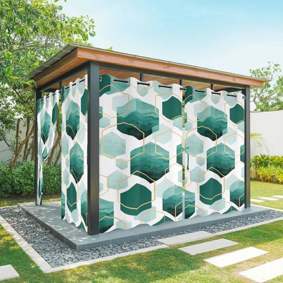 Outdoor Curtains for Patio Waterproof Turquoise Geometric Indoor/Outdoor Curtain Tiebacks Modern Abstract Lines Privacy Curtain Sun Block Grommet Drapes for Pergolas Gazebo Porch 2 Panel 54x108 Inch