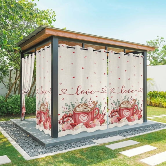 Outdoor Curtains for Patio Waterproof, Valentine's Day Outdoor Privacy Panels Grommet, Eucalyptus Leaves Coffee Gifts Romantic Rustic Blackout Outside Curtains for Porch/Cabana 54"x84", 1 Panel