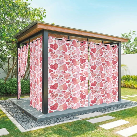 Outdoor Curtains for Patio Waterproof, Valentine's Day Outdoor Privacy Panels Grommet, Watercolor Pink Heart Love Romance Blackout Outside Curtains for Porch/Cabana/Pergola/Gazebo 54"x84", 1 Panel