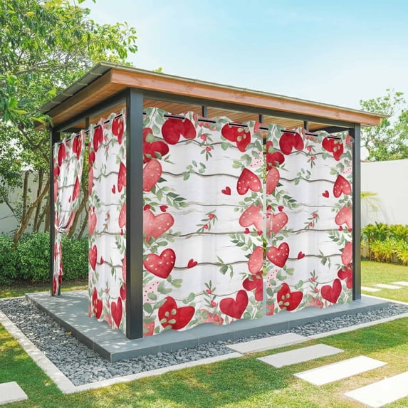Outdoor Curtains for Patio Waterproof, Valentines Love Heart Outdoor Privacy Panels Grommet, Eucalyptus Red Love Heart Retro Blackout Outside Curtains for Porch/Cabana 54"x95", 2 Panels