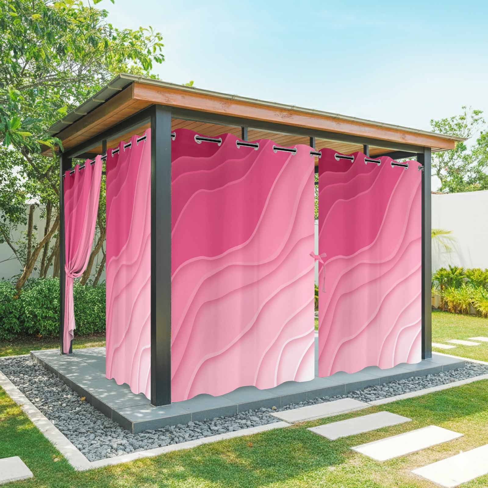 Outdoor Curtains for Patio Waterproof, Valentines Pink Ombre Windproof Pravicy Outside Porch Blackout Curtain, Modern Geometric Abstract Aesthetic Cream Sun Blocking Curtains for Cabana 54"x108"
