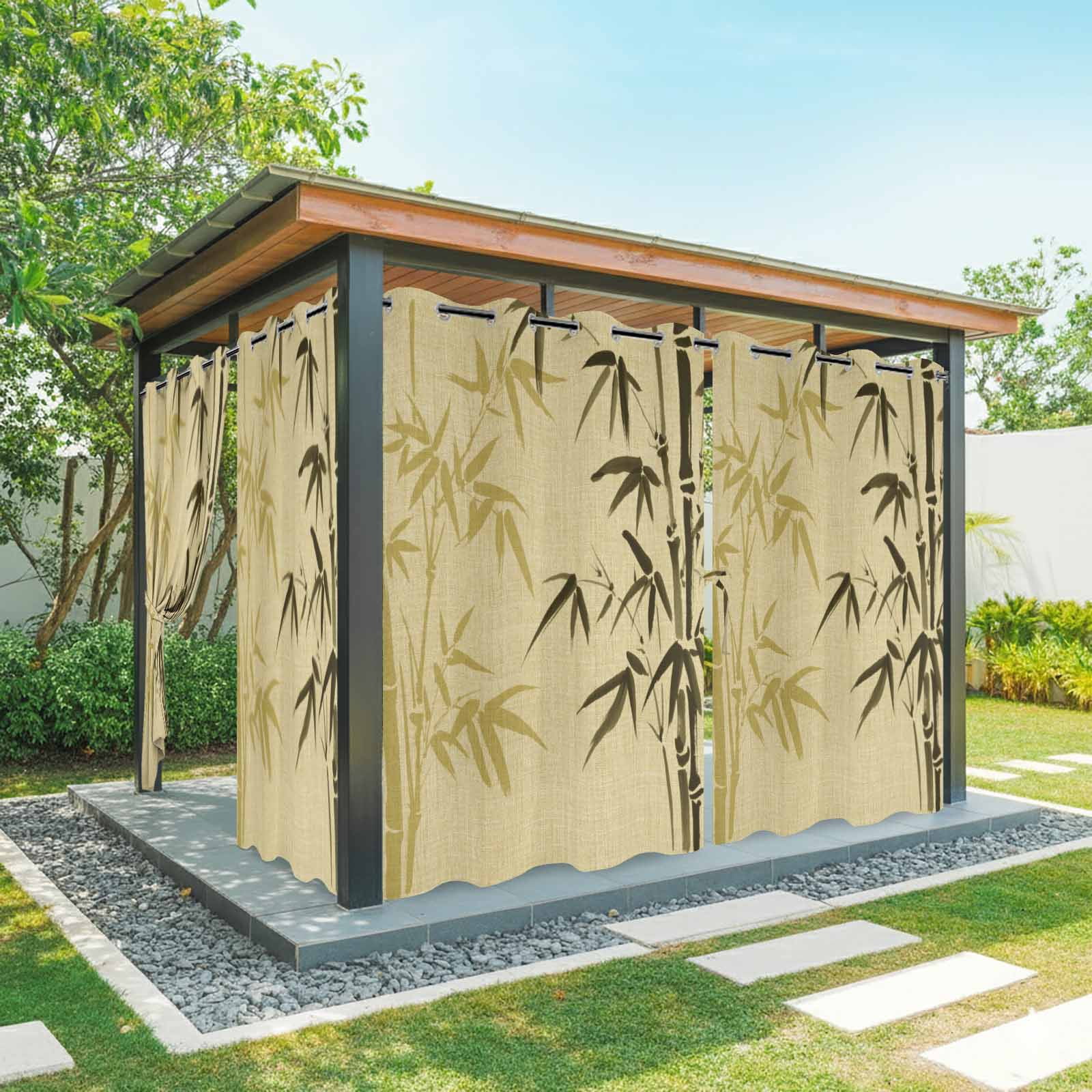 Outdoor Curtains for Patio Waterproof, Vintage Bamboos Outdoor Privacy Panels Grommet, Ink Painting Retro Art Rustic Blackout Outside Curtains for Porch/Cabana/Pergola/Gazebo 54"x108", 1 Panel