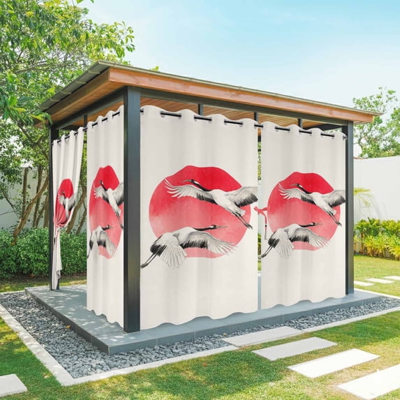 Outdoor Curtains for Patio Waterproof, Vintage Birds Red Sun Outdoor Privacy Panels Grommet, Retro Art Animals Blackout Outside Curtains for Porch/Cabana/Pergola/Gazebo 54"x108", 1 Panel