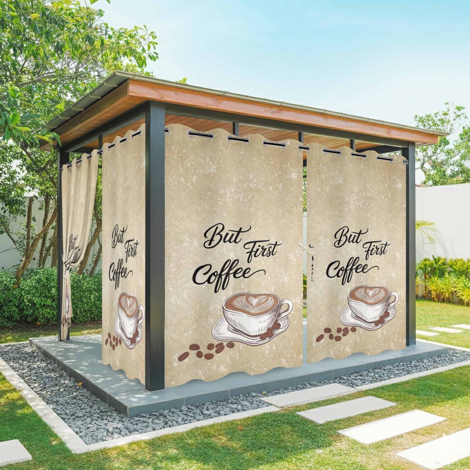 Outdoor Curtains for Patio Waterproof, Vintage Coffee Windproof Pravicy Outside Porch Blackout Curtain, Modern Farmhouse Coffees Brown Retro Sun Blocking Curtains for Cabana 2 Panels 54"x108"