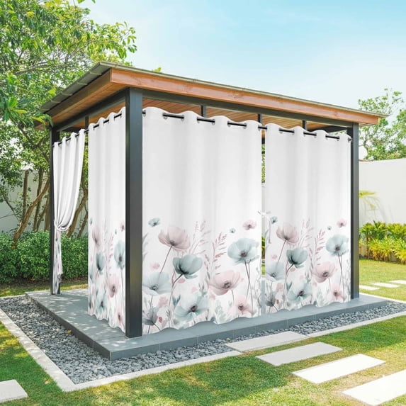 Outdoor Curtains for Patio Waterproof Vintage Floral Indoor/Outdoor Curtain Tiebacks Watercolor Flowers Green Pink Privacy Sun Block Grommet Drapes for Pergolas Gazebo Porch 2 Panel 54x108 Inch