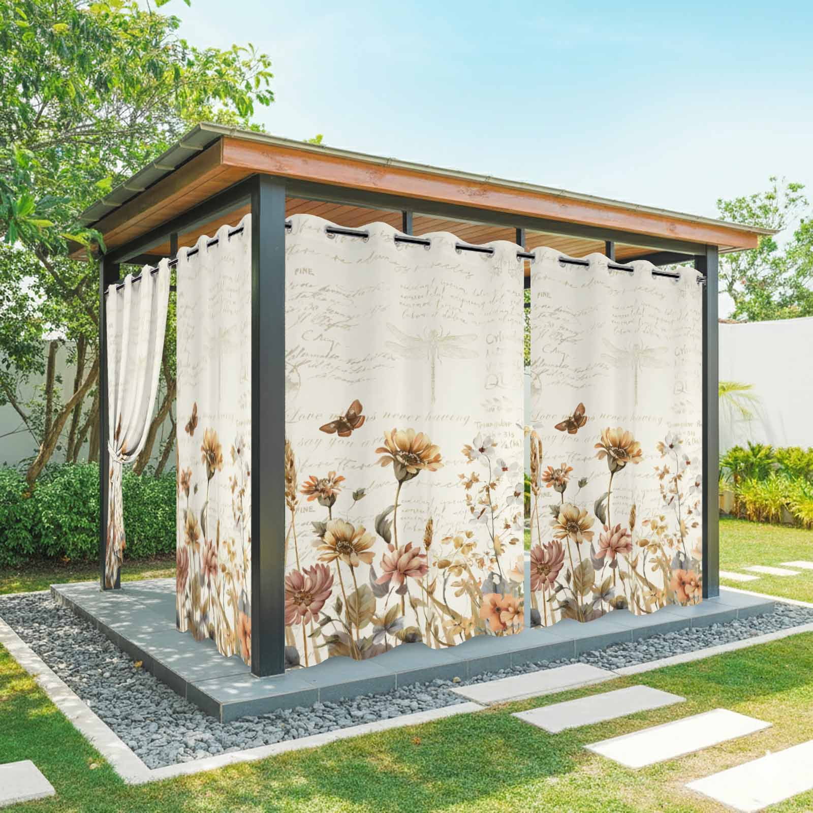 Outdoor Curtains for Patio Waterproof, Vintage Floral Outdoor Privacy Panels Grommet, Spring Flowers Eucalyptus Leaves Retro Blackout Outside Curtains for Porch/Cabana 54"x108", 1 Panel