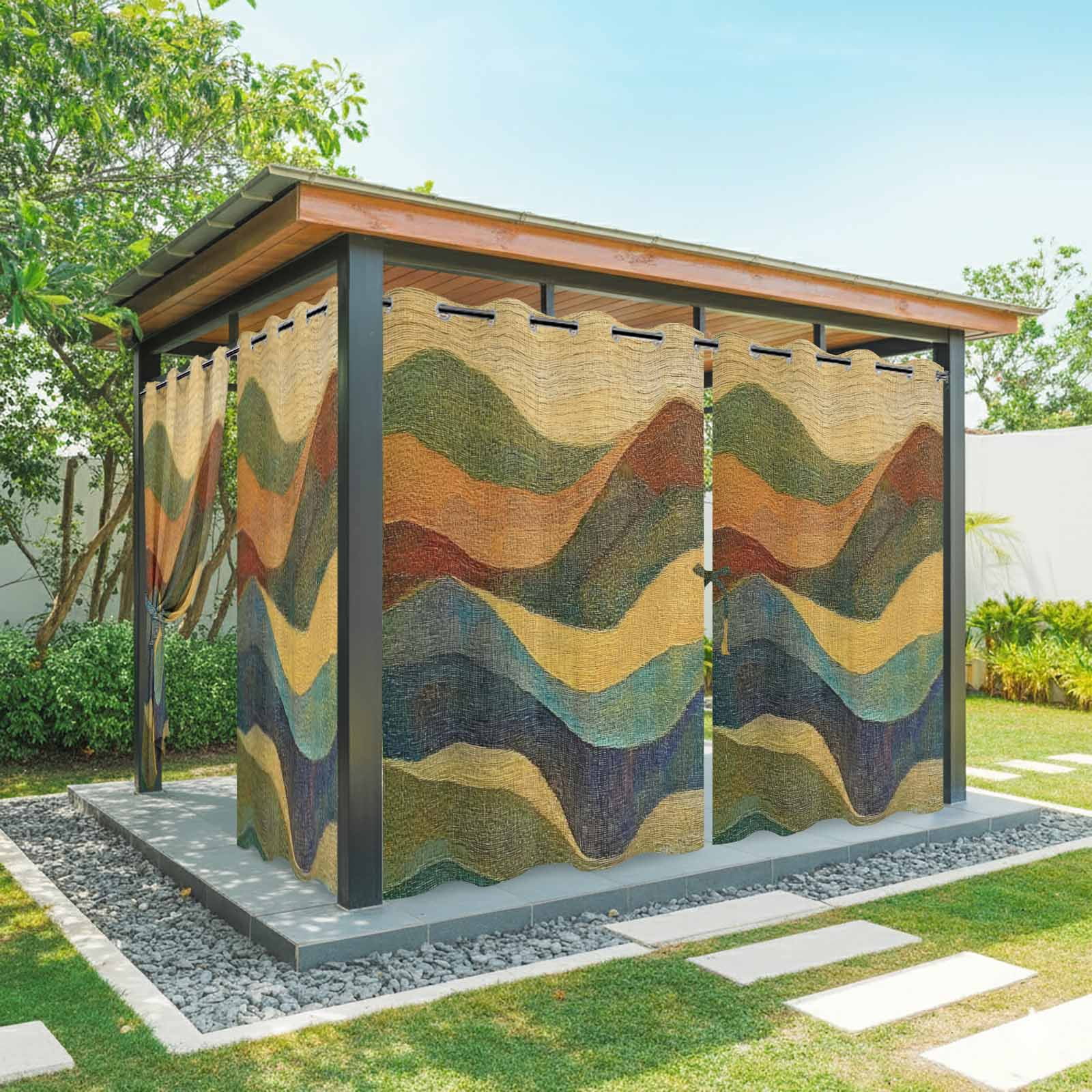 Outdoor Curtains for Patio Waterproof, Vintage Green Yellow Windproof Pravicy Outside Porch Blackout Curtain, Farmhouse Retro Art Sun Blocking Grommets Curtains for Cabana Gazebo 54"x108"