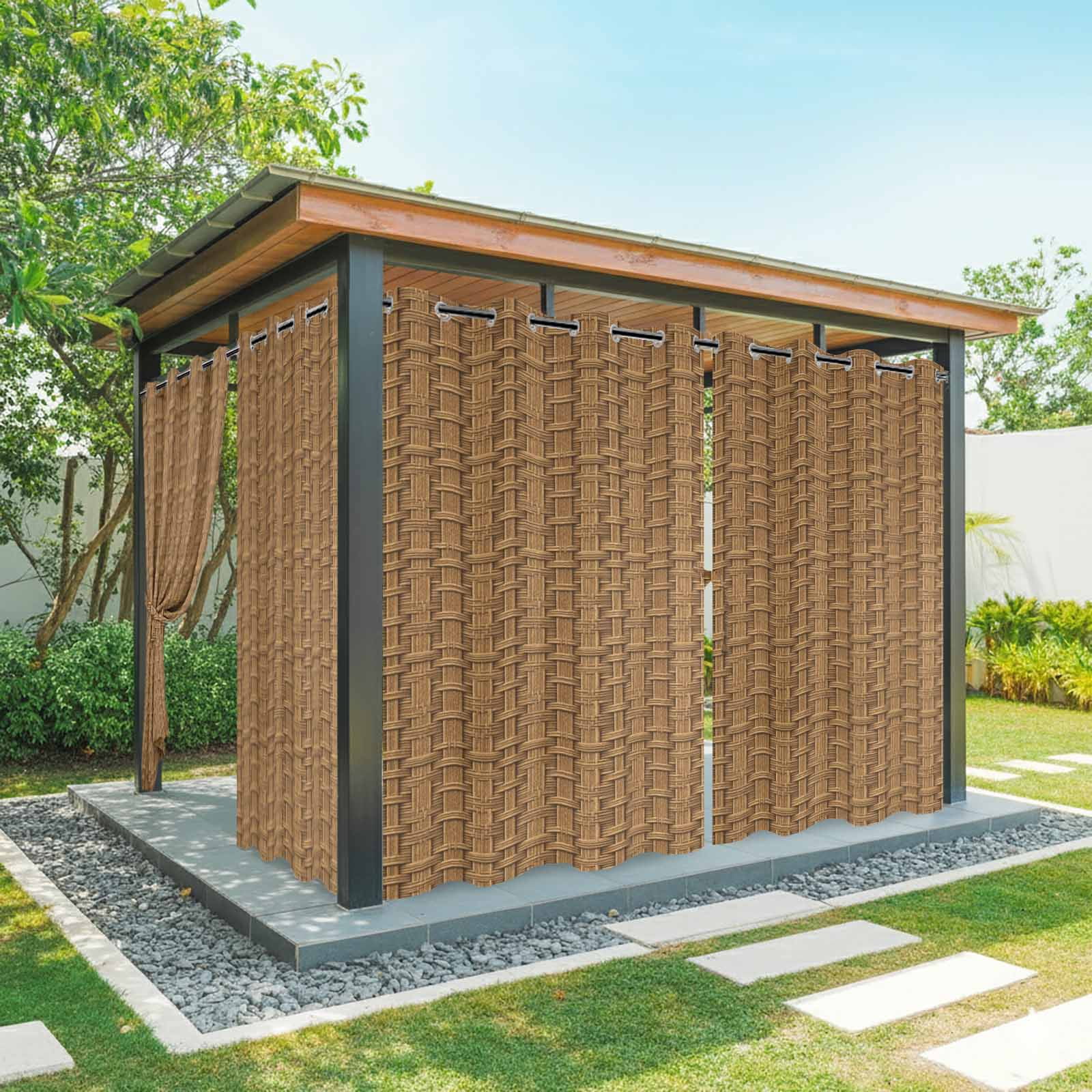 Outdoor Curtains for Patio Waterproof, Vintage Rattan Outdoor Privacy Panels Grommet, Minimalist Abstract Wicker Texture Brown Blackout Outside Curtains for Porch/Cabana 54"x95", 2 Panels