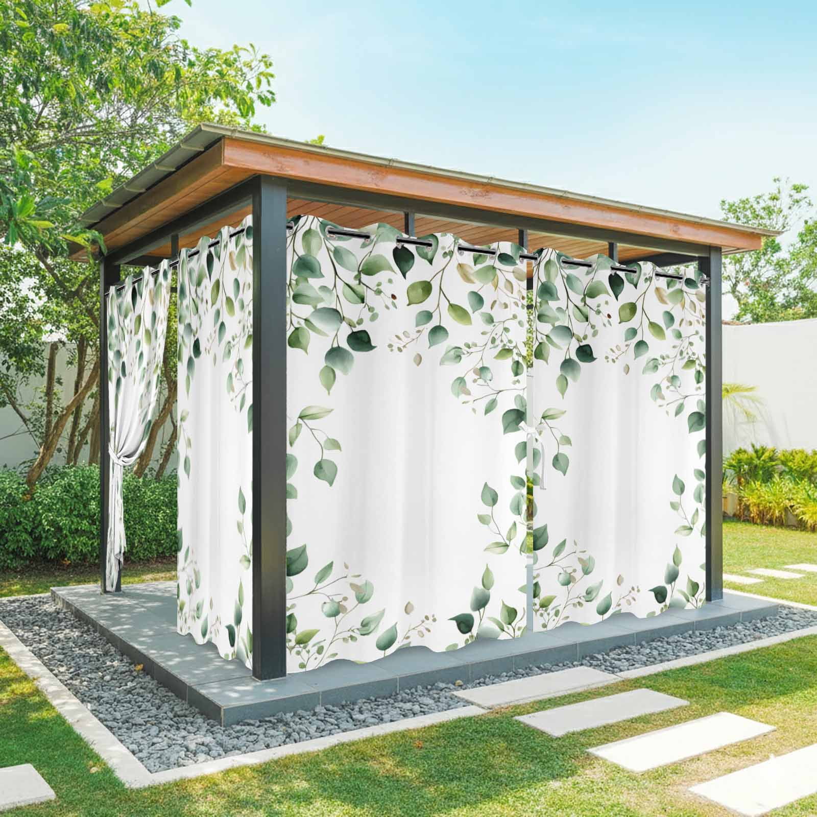 Outdoor Curtains for Patio Waterproof, Watercolor Eucalyptus Windproof Pravicy Outside Porch Blackout Curtain, Sage Green Aesthetic&nbsp;Floral Plant Sun Blocking Grommets Curtains for Cabana 54"x95"