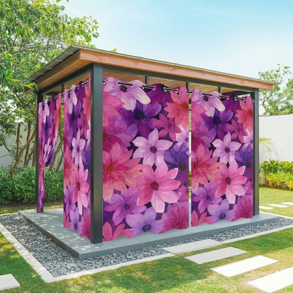 Outdoor Curtains for Patio Waterproof, Watercolor Flowers Outdoor Privacy Panels Grommet, Spring Floral Vintage Pink Purple Blackout Outside Curtains for Porch/Cabana/Pergola/Gazebo 54"x95", 1 Panel