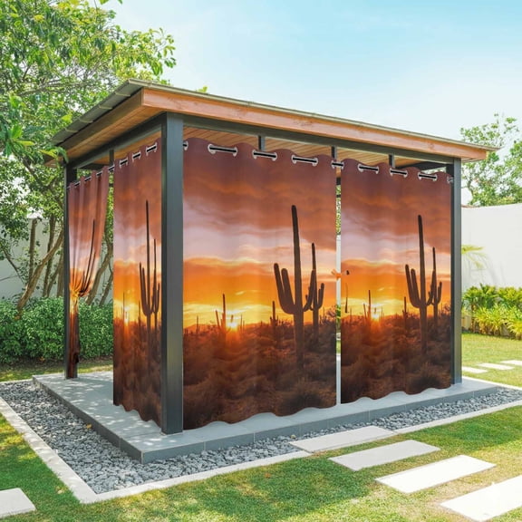 Outdoor Curtains for Patio Waterproof, Western Cactus Sunset Windproof Pravicy Outside Porch Blackout Curtain, Modern Abstract Art Retro Sun Blocking Grommets Curtains for Cabana Gazebo 54"x95"