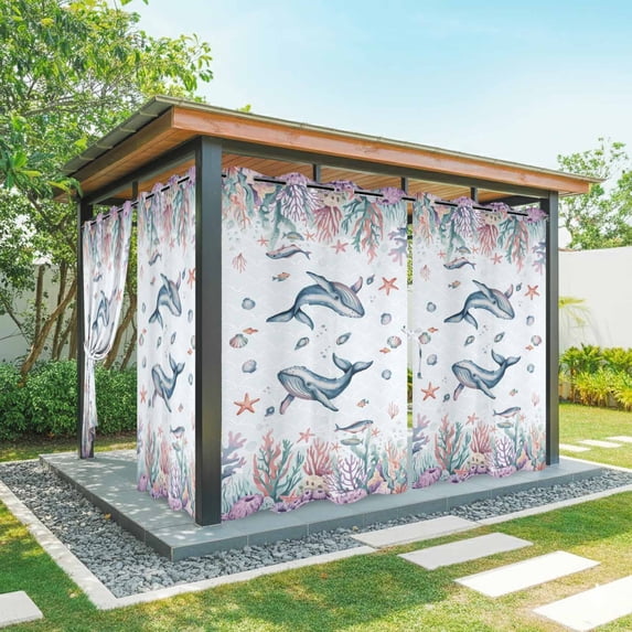 Outdoor Curtains for Patio Waterproof Whale Coral Starfish Indoor/Outdoor Curtain Tiebacks Shell Ocean Marine Life Privacy Sun Block Grommet Drapes for Pergolas Gazebo Porch 2 Panel 54x108 Inch