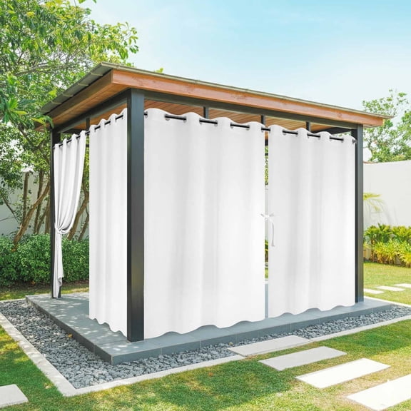Outdoor Curtains for Patio Waterproof, White Windproof Pravicy Outside Porch Blackout Curtain, Modern Minimalist Pure Soild Color Sun Blocking Grommets Curtains for Cabana Gazebo 54"x84"