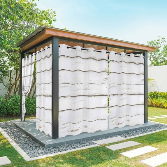Outdoor Curtains for Patio Waterproof, White Wood Grain Outdoor Privacy Panels Grommet, Vintage Farmhouse Wooden Board Blackout Outside Curtains for Porch/Cabana/Pergola/Gazebo 54"x108", 2 Panels