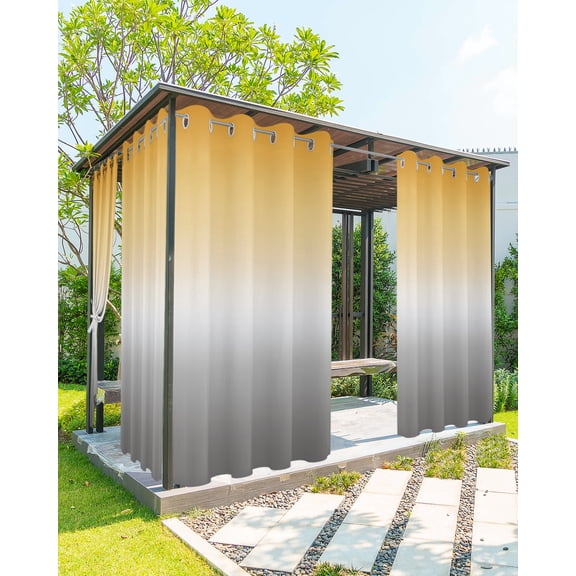 Outdoor Curtains for Patio, Yellow Gray Ombre Waterproof Blackout Outside Curtain for Porch/Pergola/Gazebo, Abstract Modern Art Gradient Thermal Insulated Drapes for Cabana, 2 Panels, 54 x 95 Inch