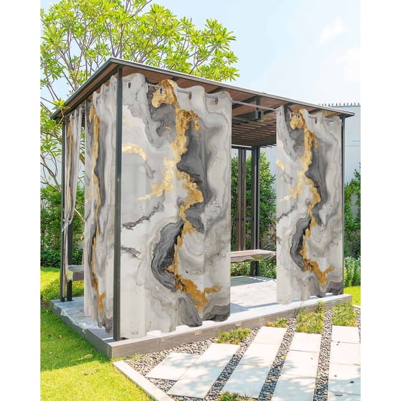 Outdoor Curtains for Patio, Yellow Grey Ombre Waterproof Blackout Outside Curtain for Porch/Pergola/Gazebo, Modern Marble Ink Painting Thermal Insulated Drapes for Cabana, 2 Panels, 54 x 84 Inch