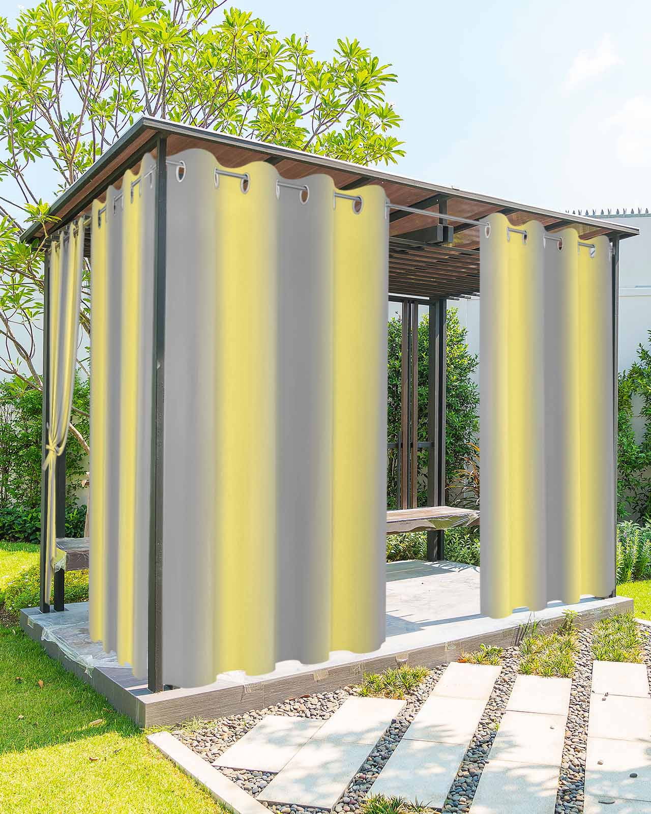 Outdoor Curtains for Patio, Yellow Ombre Waterproof Blackout Outside Curtain for Porch/Pergola/Gazebo, Farmhouse Grey Modern Art Thermal Insulated Drapes for Cabana, 2 Panels, 54 x 108 Inch