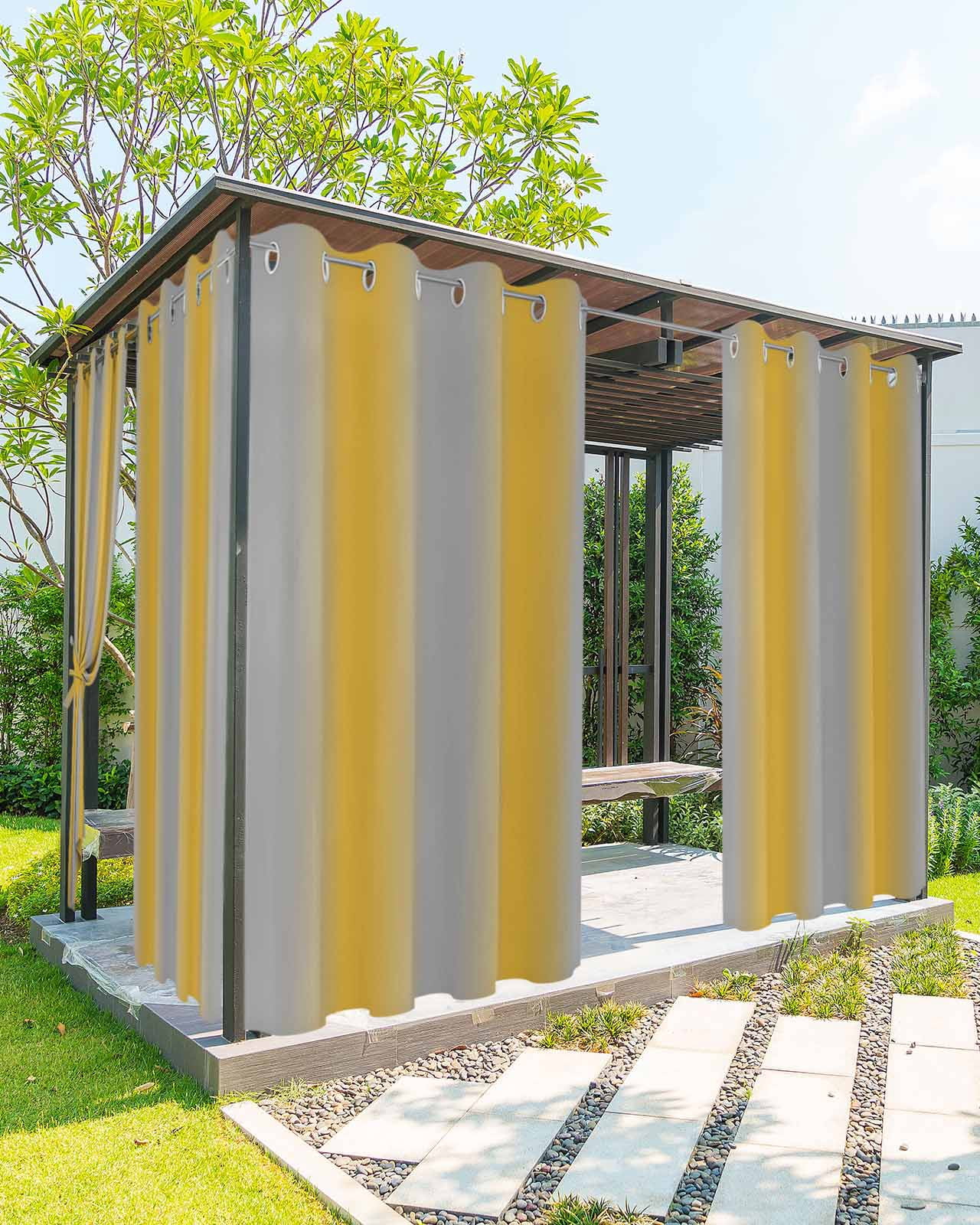 Outdoor Curtains for Patio, Yellow Ombre Waterproof Blackout Outside Curtain for Porch/Pergola/Gazebo, Grey Modern Art Farmhouse Thermal Insulated Drapes for Cabana, 1 Panel, 54 x 108 Inch