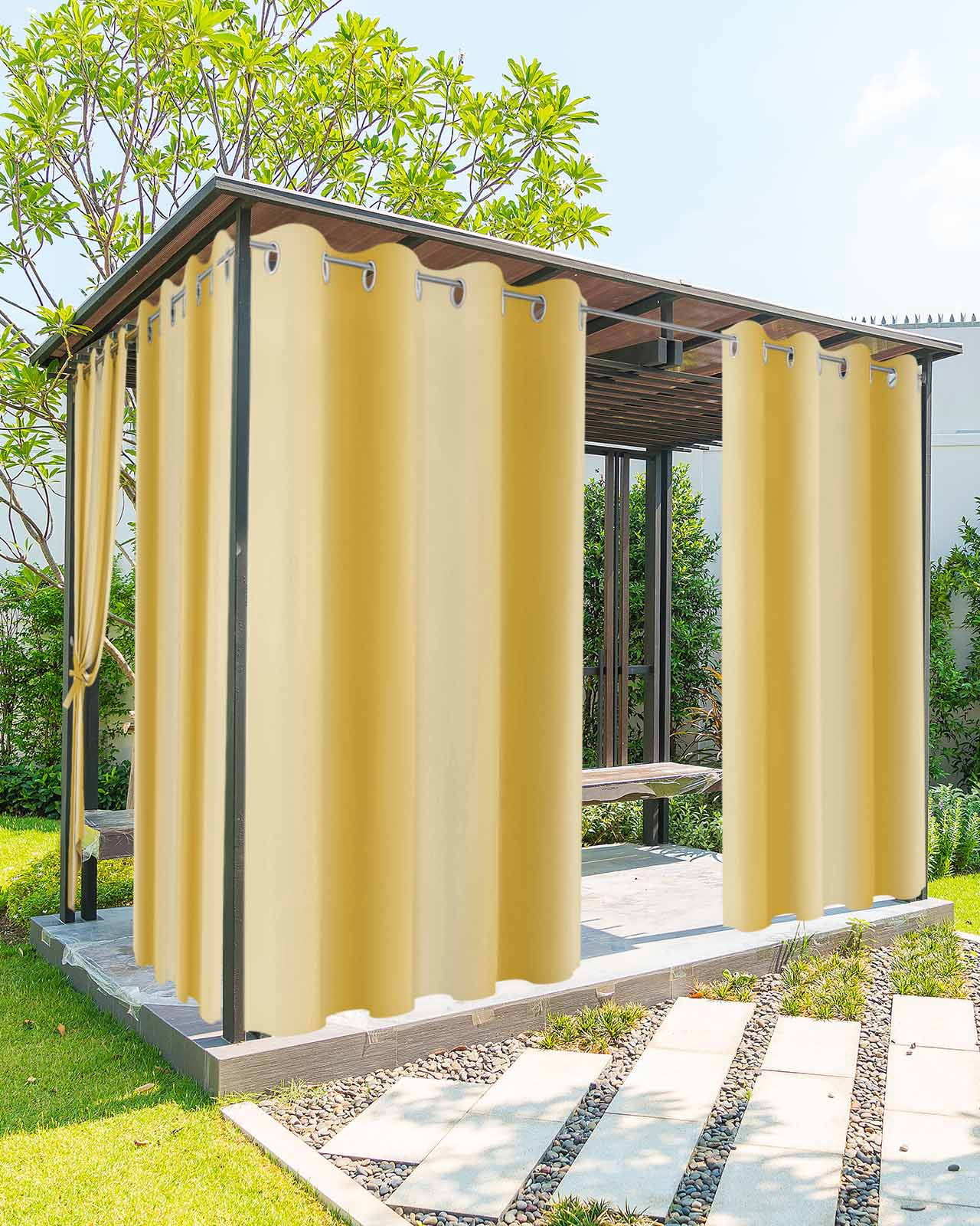 Outdoor Curtains for Patio, Yellow Ombre Waterproof Blackout Outside Curtain for Porch/Pergola/Gazebo, Modern Art Farmhouse Thermal Insulated Drapes for Cabana, 1 Panel, 54 x 84 Inch