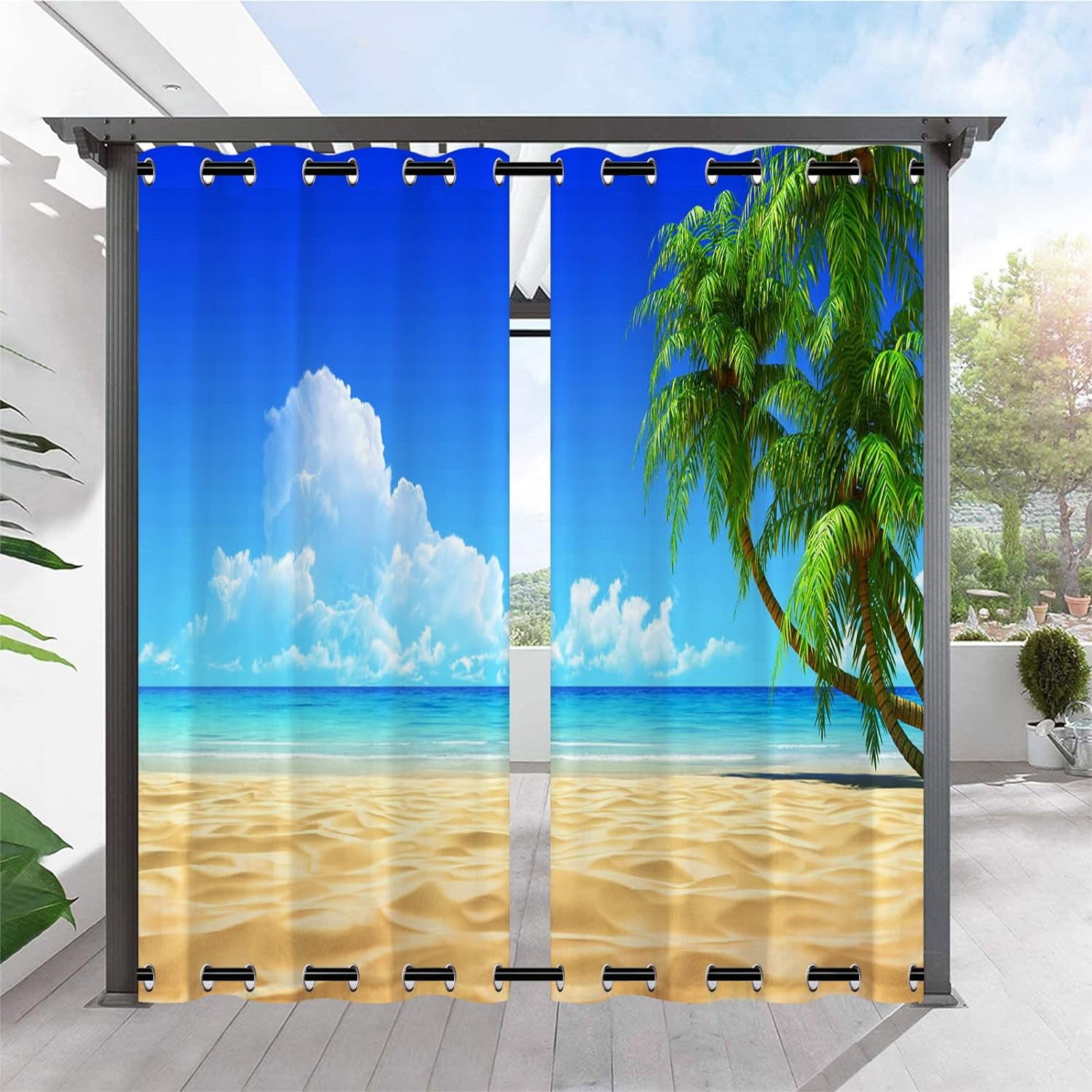 Outdoor Curtains Waterproof Grommet Top & Bottom Windproof Outside