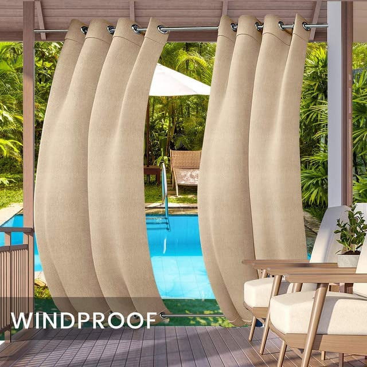 Outdoor Curtains for Garden Patio Gazebo Pergola, Waterproof,Windproof,Blackout Thermal Insulated Double Grommet(Top and Bottom) Outdoor Curtains