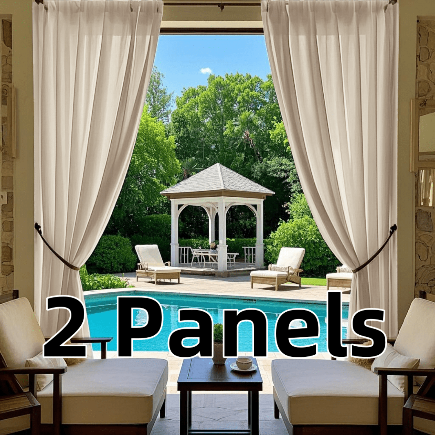 Outdoor Curtains for Patio, Light Filtering Gazebo Curtain for Pergola/Porch, UV & Privacy Protection Outside Drape, 52" Wide, 2 Panels