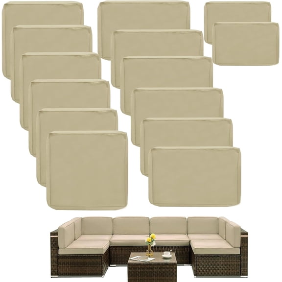 Outdoor Cushion Covers ,14Pcs Patio Cushion Slipcovers Set | Washable Patio Furniture Seat and Covers for 7 count 6-Seater Rattan Wicker Sectional Couch Sofa