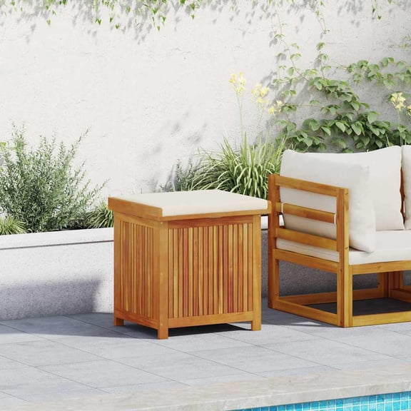 Outdoor Cushion Storage Box 23.6"x19.7"x24" Solid Wood - Patio Deck Furniture Protector with Water-Resistant Bag & Cream Cushion