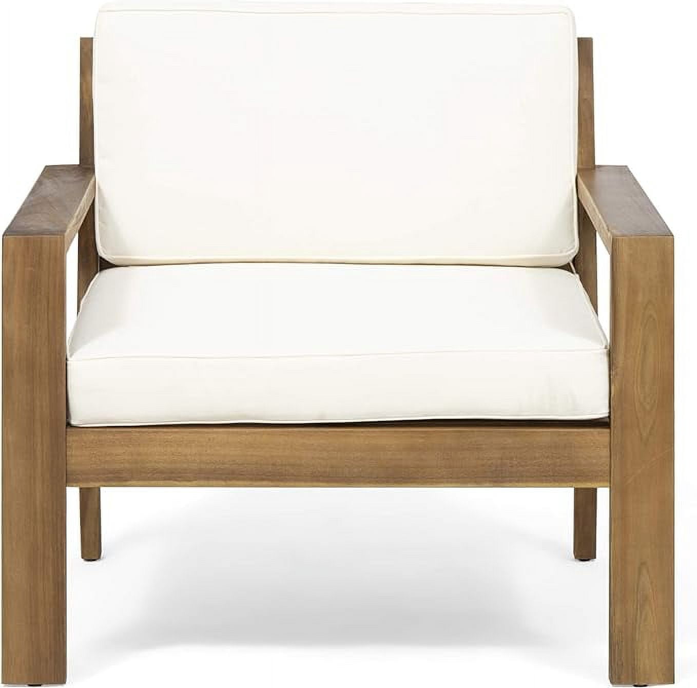 Outdoor Cushioned Club Chair Set of 2, Acacia Wood Frame Comfort Seats for Patio Garden, Teak and Cream