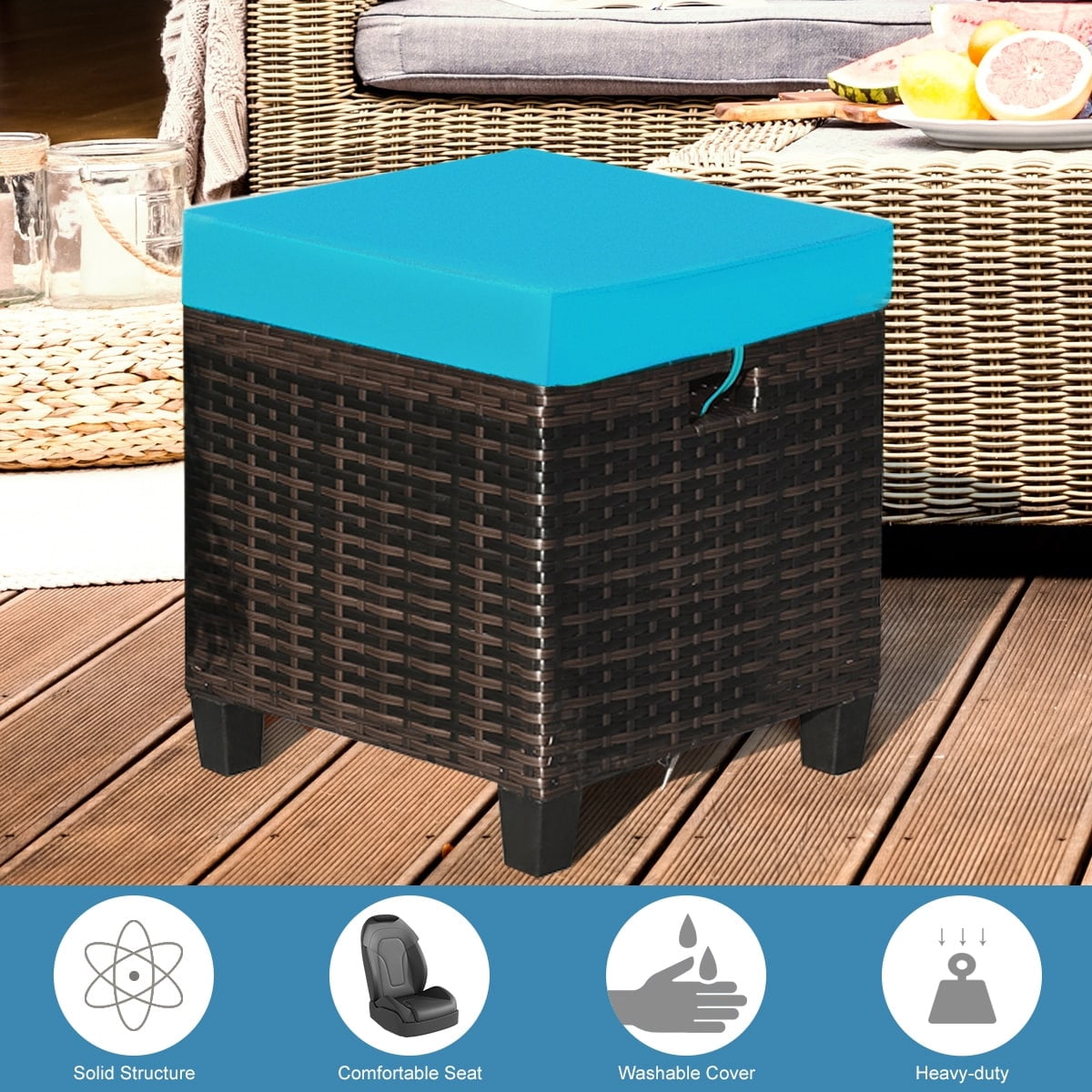 Outdoor Cushioned Rattan Wicker Ottomans (Set of 2) Turquoise - Walmart.com