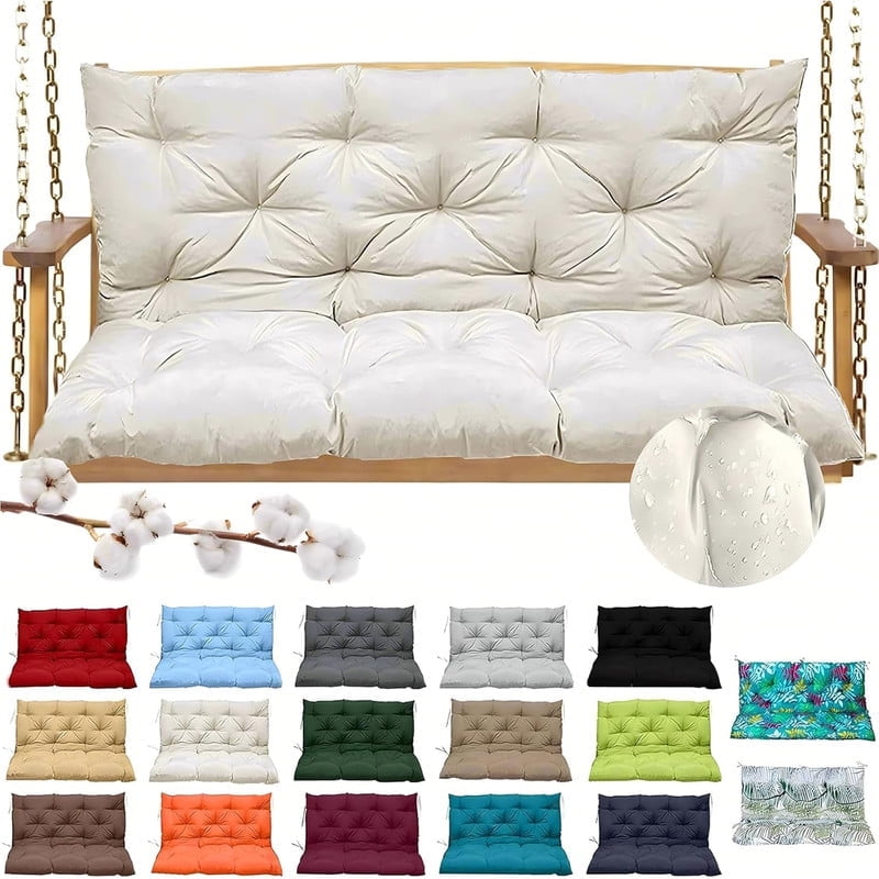 Outdoor Cushions for Patio Furniture, 4" Thick Waterproof Porch Swing Cushions Replacement with Backrest, 2-3 Seater Bench Cushion（Beige white,40*60in）