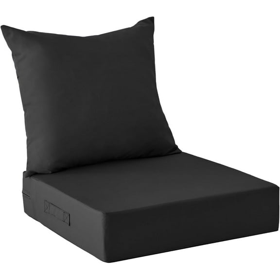 Outdoor Cushions for Patio Furniture,Outdoor Seat Cushion Set 24 x 24 x 4 Inch,Waterproof & Fade Resistant Outdoor Chair Cushions,Deep Patio Chair Cushion with Removable Cover,Black