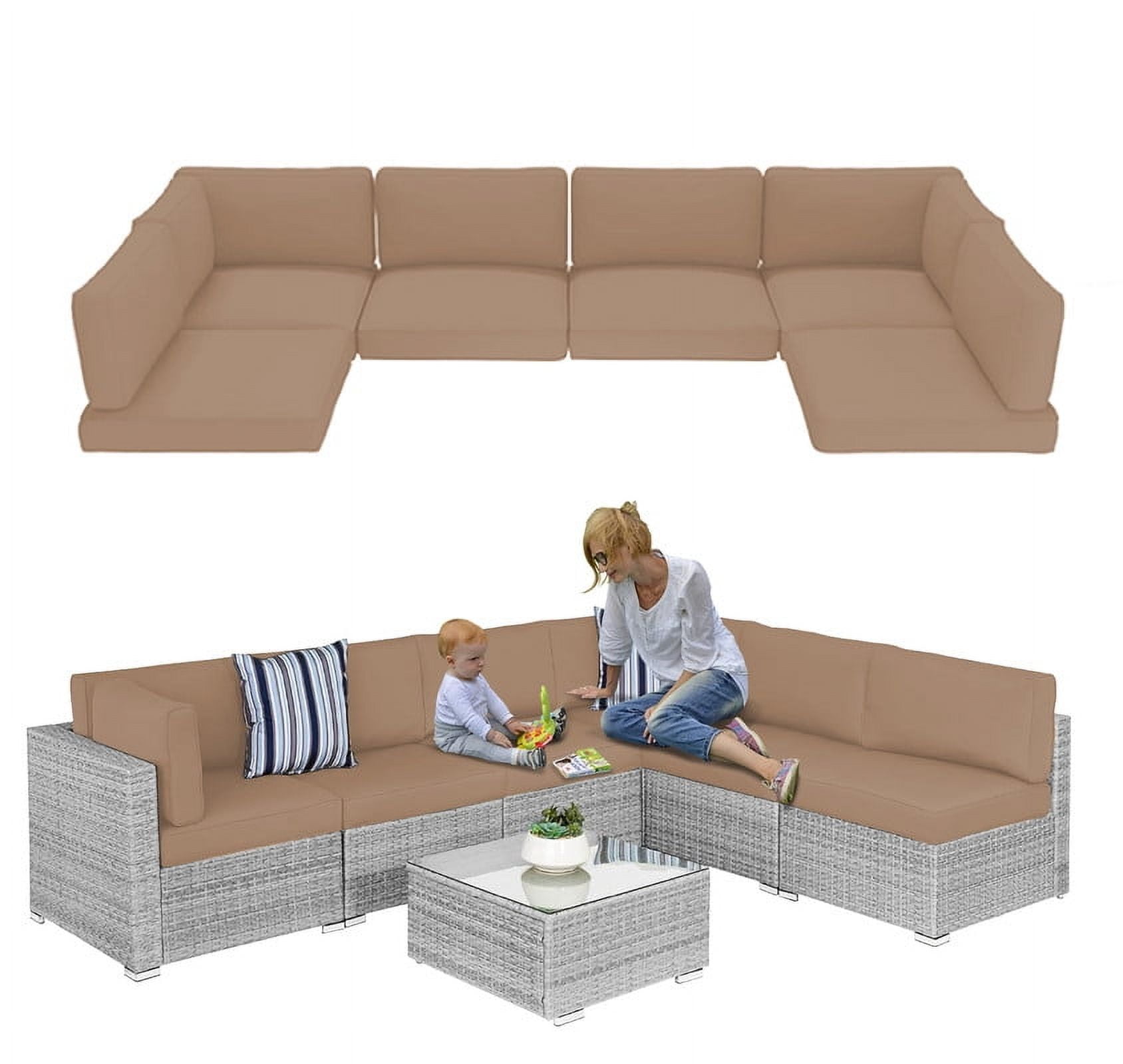 Outdoor Cushions for Patio Furniture Replacement, 4" Foam High-Density, 14-Piece Water-Resistant Outdoor Cushion for 6-Seat Sectional Patio Conversation Sets（Beige）