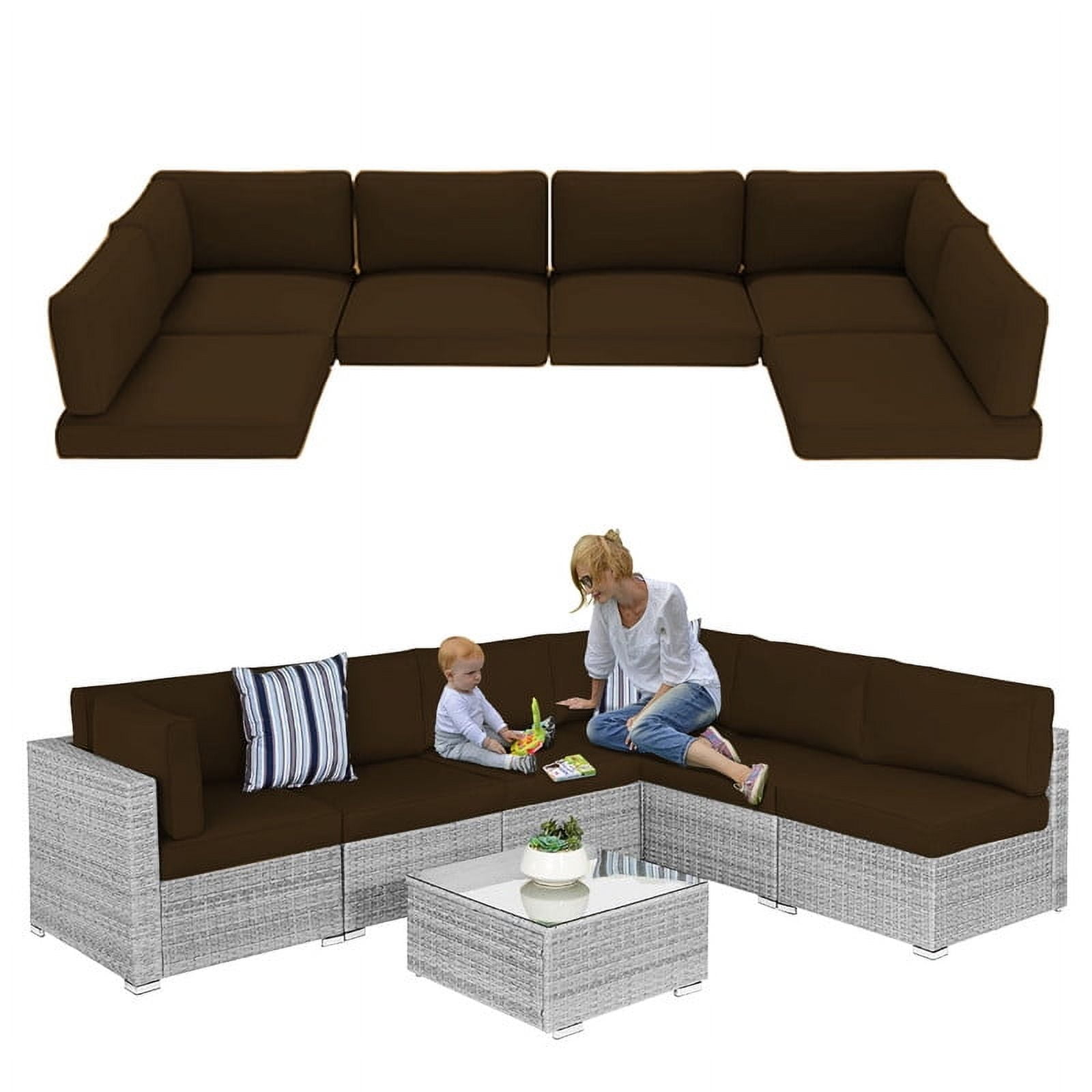 Outdoor Cushions for Patio Furniture Replacement, 4" Foam High-Density, 14-Piece Water-Resistant Outdoor Cushion for 6-Seat Sectional Patio Conversation Sets（Coffee）