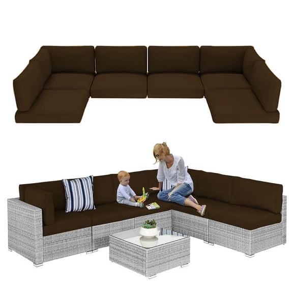 Outdoor Cushions for Patio Furniture Replacement, 4" Foam High-Density, 14-Piece Water-Resistant Outdoor Cushion for 6-Seat Sectional Patio Conversation Sets（Coffee）