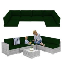 Outdoor Cushions for Patio Furniture Replacement, 4" Foam High-Density, 14-Piece Water-Resistant Outdoor Cushion for 6-Seat Sectional Patio Conversation Sets（Dark green）