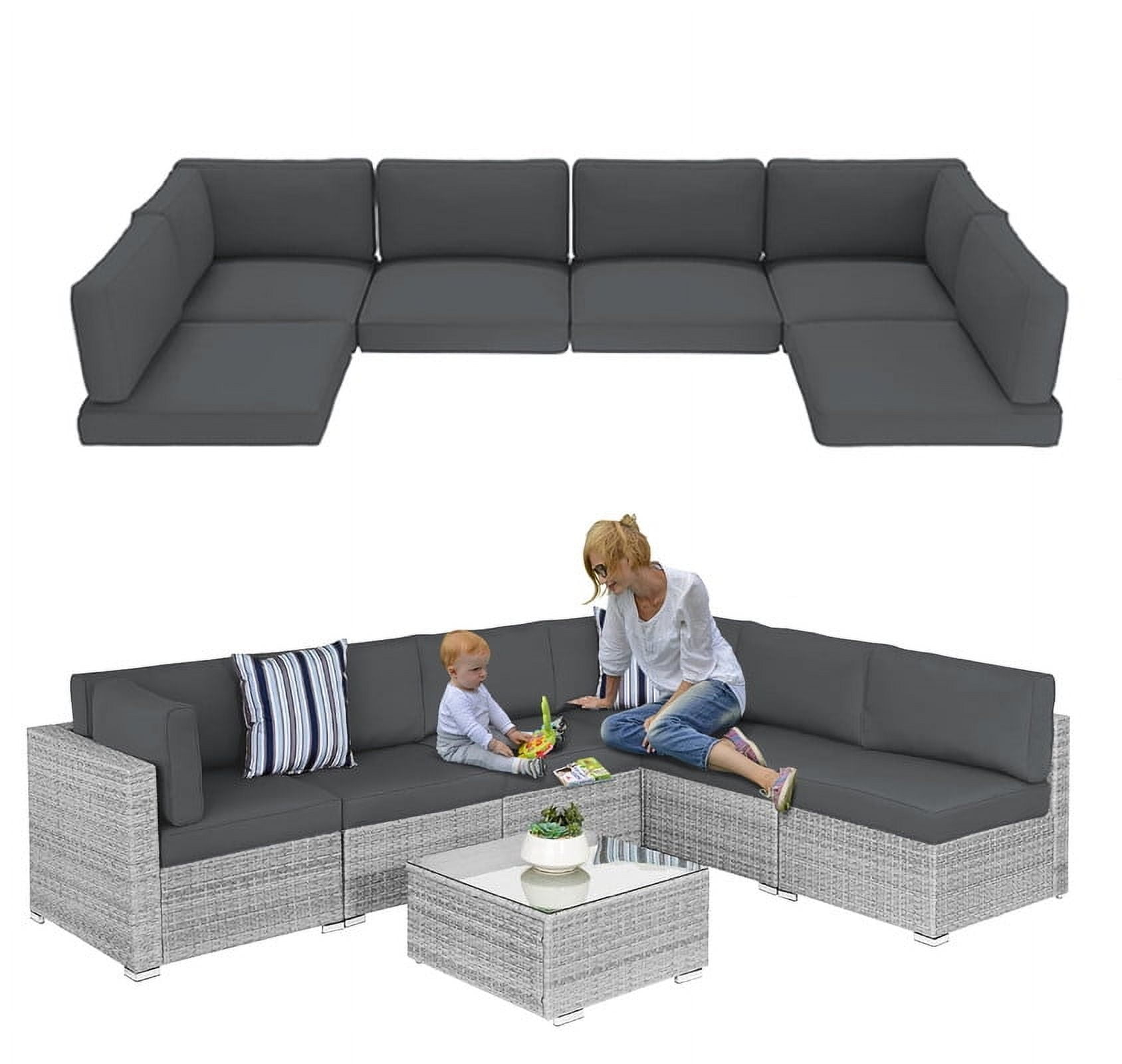 Outdoor Cushions for Patio Furniture Replacement, 4" Foam High-Density, 14-Piece Water-Resistant Outdoor Cushion for 6-Seat Sectional Patio Conversation Sets（Dark gray）