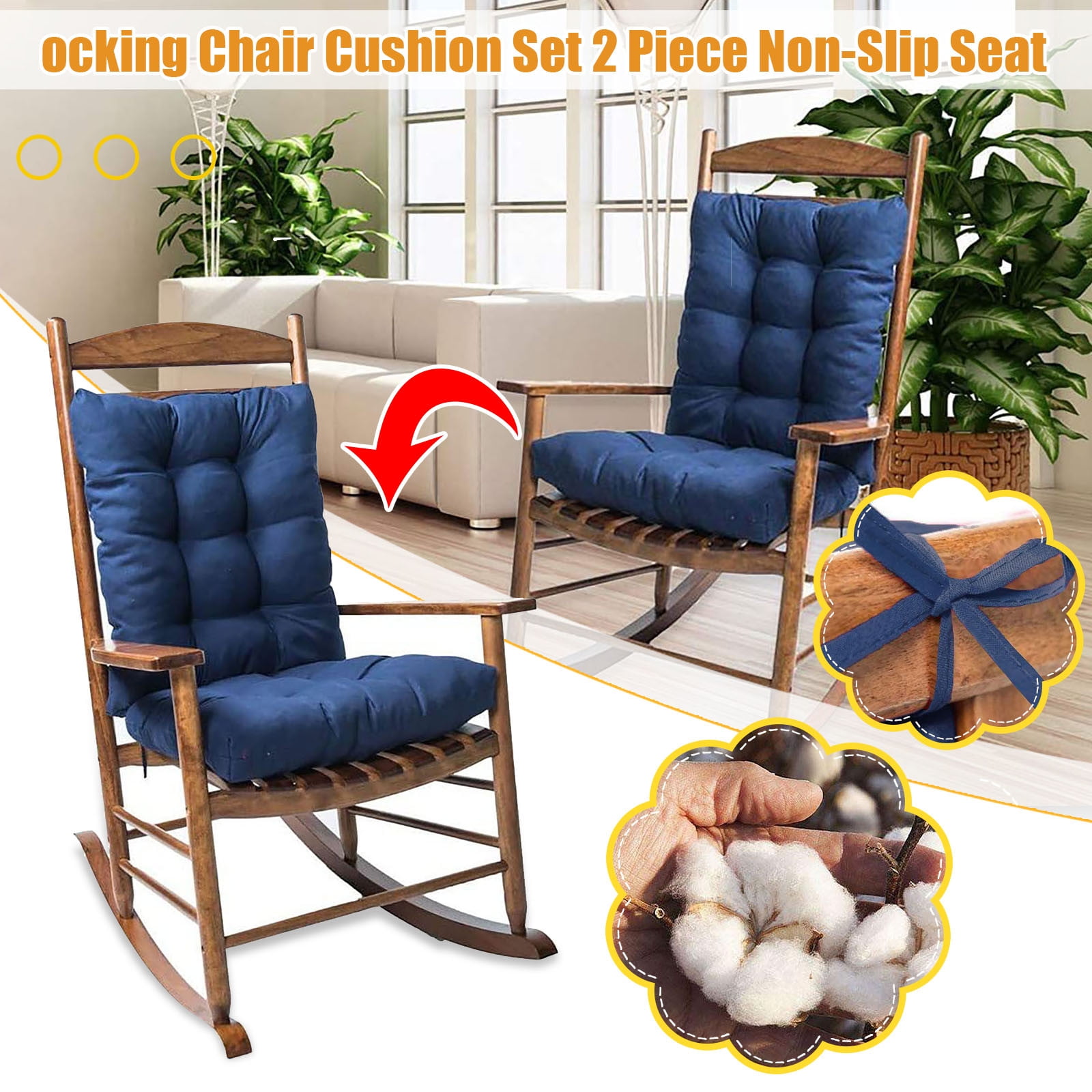 Outdoor Cushions Rocking Chair Cushion Set 2 Piece NonSlip Seat/Back